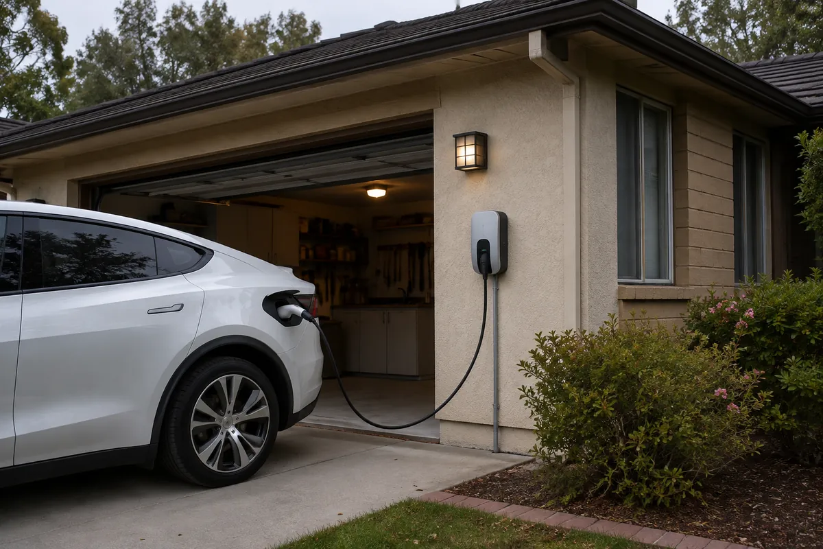 Electric vehicle charging at a California home with a wall-mounted residential EV charger